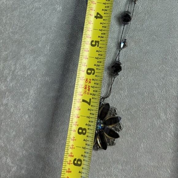 Y2K Black Daisy Pendant Necklace ~ Shimmery AB Crystal Center whimsigoth edgy - Picture 8 of 9